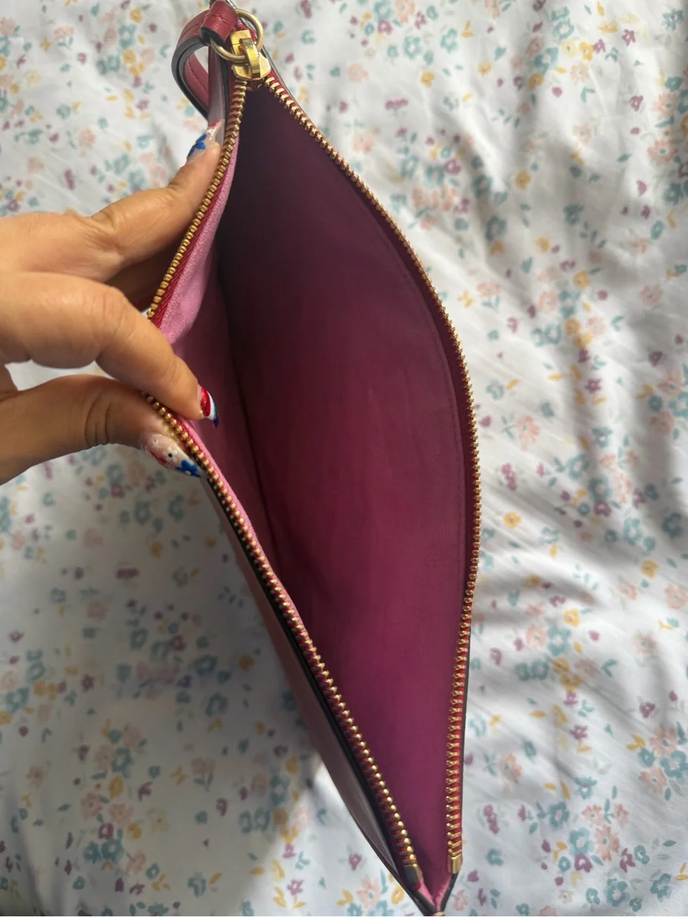 Gucci Brown GG Monogram Pouch with Pink Cat Patch and Red Trim